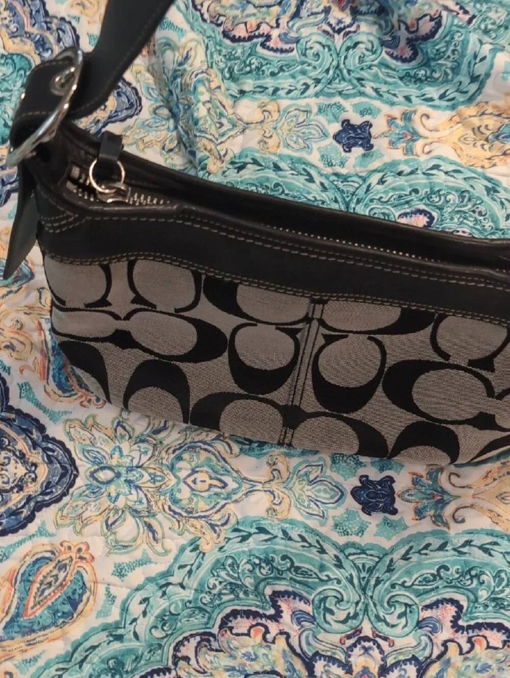 Coach Black and Gray Signature Canvas Shoulder Bag